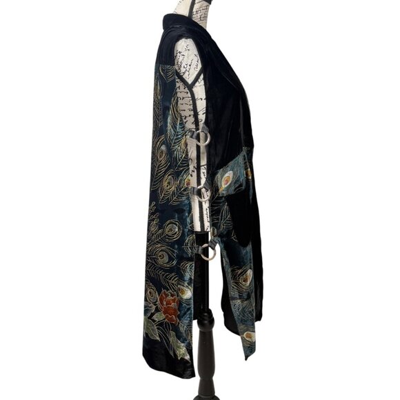 Ania A Vest Peacock Sleeveless Duster Boho Artys  Y2K Vintage 90s Kimono Size L - Picture 3 of 7